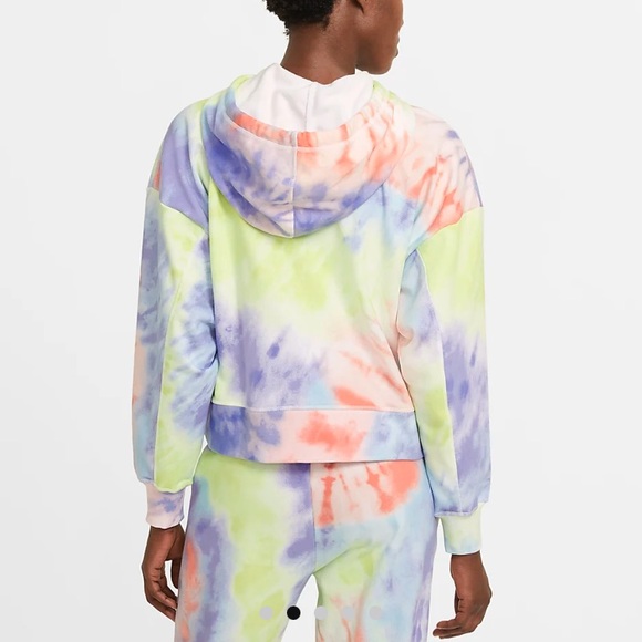 Nike oversized crop hoodie rainbow color tie dye small drawstring hood - Picture 2 of 4